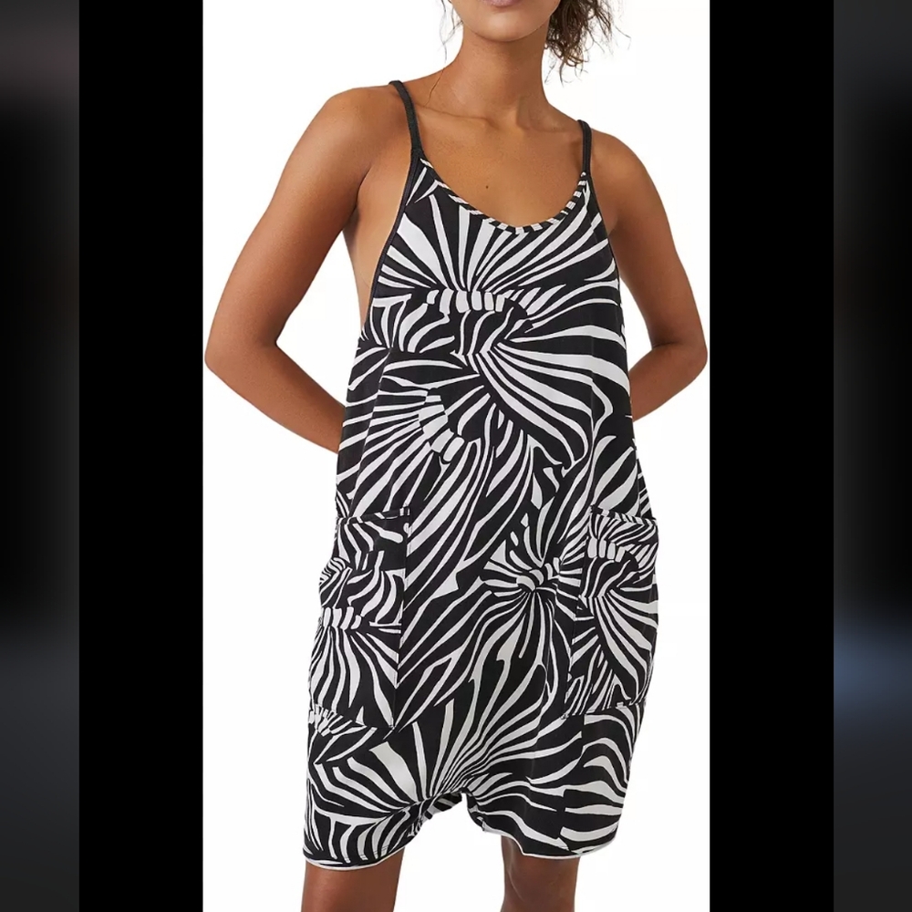 FP Movement by Free People Black and White Zebra-Print Romper